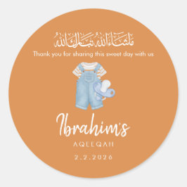 Pegatina Redonda Blue Watercolor Islamic Aqiqah Favor Round Sticker