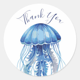 Pegatina Redonda Blue Watercolor Jellyfish Gracias