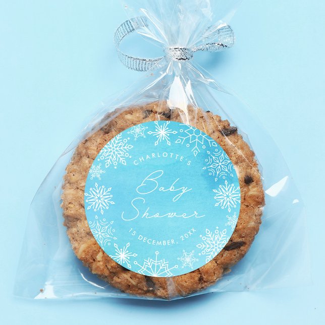 Pegatina Redonda Blue Watercolor Snowflakes Baby Shower (Subido por el creador)