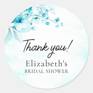Pegatina Redonda Blue Watercolor Wildflowers Modern Bridal Shower
