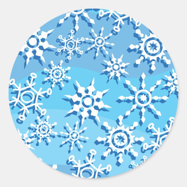 Pegatina Redonda Blue Wave Snowflakes (Anverso)