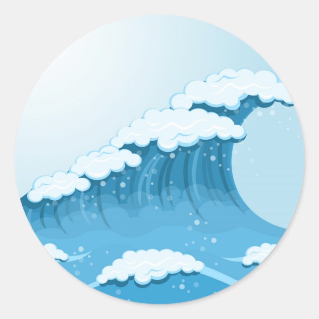 Pegatina Redonda Blue Wave Surf and Ocean (Anverso)