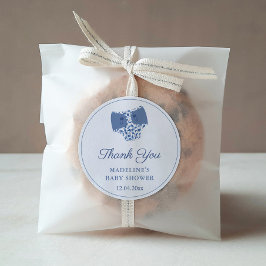 Pegatina Redonda Blue White Chinoiserie Diaper Baby Shower Favor