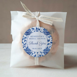 Pegatina Redonda Blue & White Floral Bridal Shower Gracias Por Favo