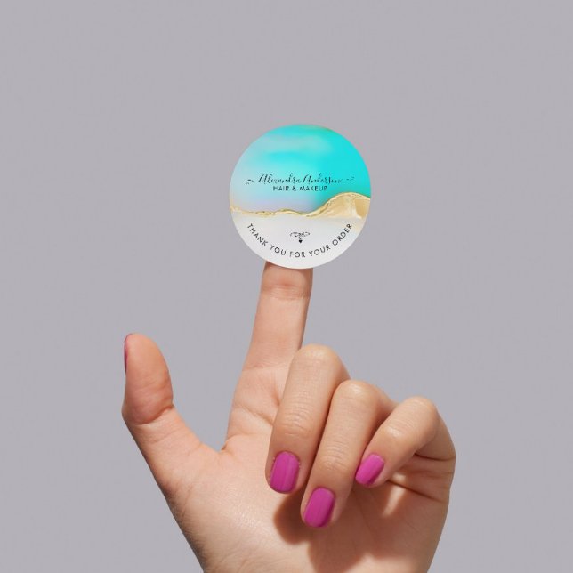 Pegatina Redonda Blue White Gold Agate de negocios de lujo (Luxury Blue White Gold Agate Business Thank you Classic Round Sticker)