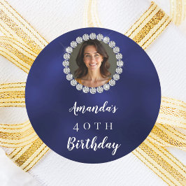 Pegatina Redonda Blue white photo diamonds