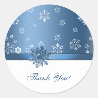 Pegatina Redonda Blue & White Snowflake De Invierno Gracias Pegatin