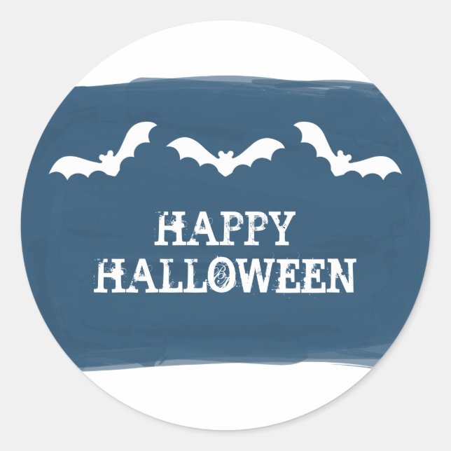 Pegatina Redonda Blue White Watercolor Bats Pegatinas de Halloween (Anverso)