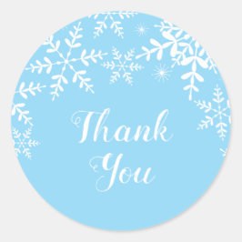 Pegatina Redonda Blue Winter Baby Shower Snowflakes