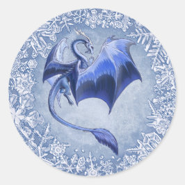 Pegatina Redonda Blue Winter Dragon Fantasy Nature Art