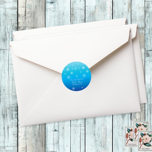 Pegatina Redonda Blue Winter Wonderland Snowflake Baby Shower Favor (Subido por el creador)