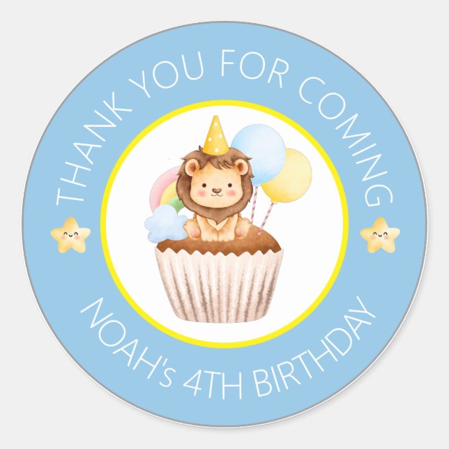 Pegatina Redonda Blue Yellow Cute Watercolor Kids Birthday Sticker (Anverso)