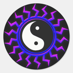 Pegatina Redonda Blue Yin Yang Balanced Sun