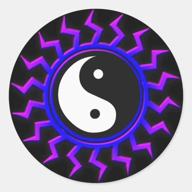 Pegatina Redonda Blue Yin Yang Balanced Sun (Anverso)