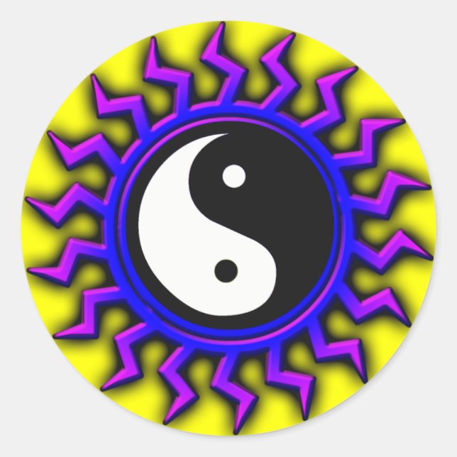 Pegatina Redonda Blue Yin Yang Balanced Sun (Anverso)