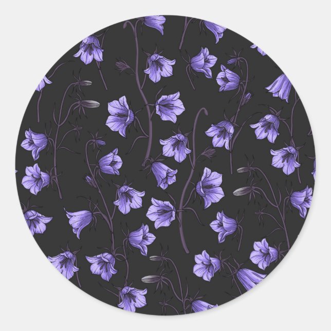 Pegatina Redonda Bluebells, Harebells, Bellflowers (Anverso)