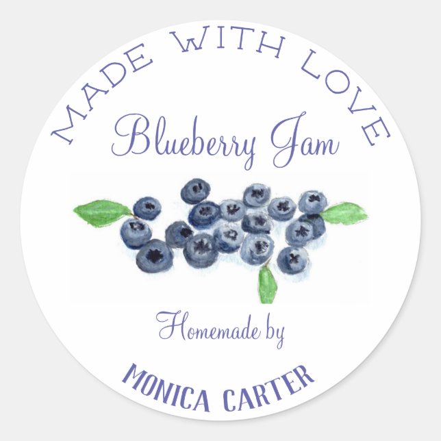 Pegatina Redonda Blueberries Blueberry Jam Homme Preserve fruta (Anverso)