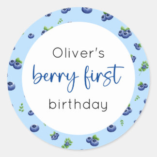 Pegatina Redonda Blueberry 1ᵉʳ Birthday Berry First