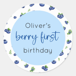 Pegatina Redonda Blueberry 1ᵉʳ Birthday Berry First