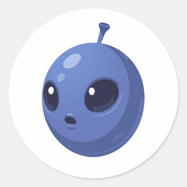 Pegatina Redonda Blueberry Alien – Cute Minimal Fruit Design (Anverso)