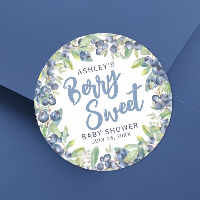 Pegatina Redonda Blueberry Berry Sweet Baby Shower (Blueberry Berry Sweet Baby Shower Classic Round Sticker)