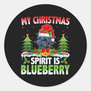 Pegatina Redonda Blueberry con sombrero Santa - Espíritu de Navidad
