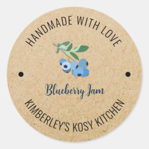 Pegatina Redonda Blueberry Jam Handmade with Love Kraft