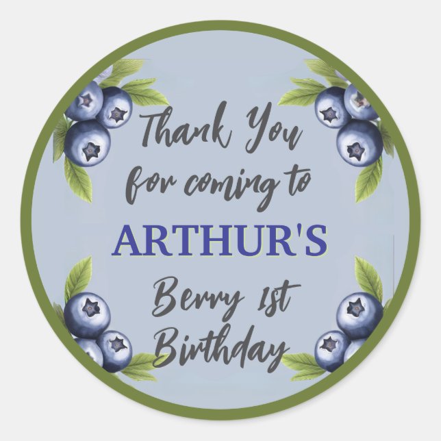 Pegatina Redonda Blueberry primer bebé de cumpleaños (Anverso)