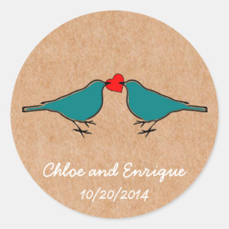 Pegatina Redonda Bluebirds y Love Heart Boda