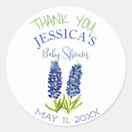 Pegatina Redonda Bluebonnets Flowers Texas Baby Shower Chica