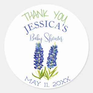 Pegatina Redonda Bluebonnets Flowers Texas Baby Shower Chica