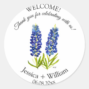 Pegatina Redonda Bluebonnets Novia y Groom Rustic Modern Boda