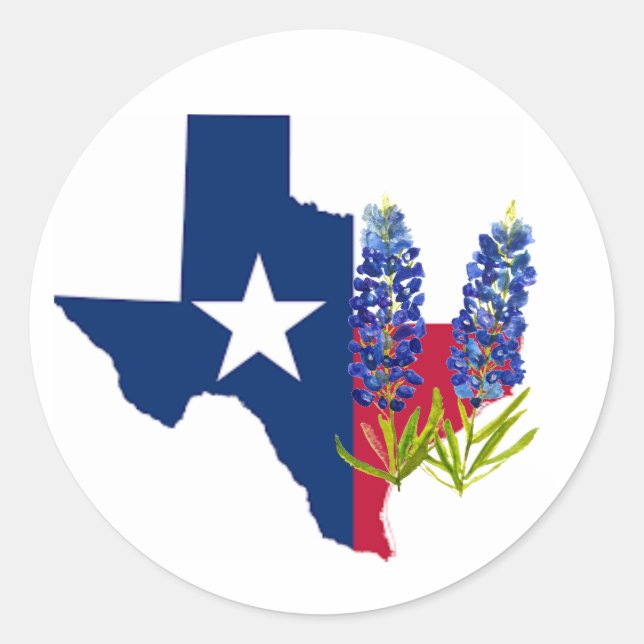 Pegatina Redonda Bluebonnets Texas State Flowe Lupine Watercolor (Anverso)