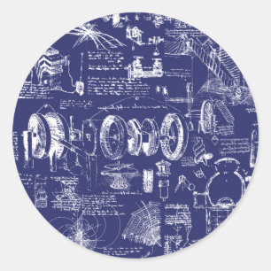 Pegatina Redonda Blueprints de Da Vinci //