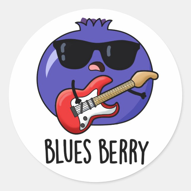 Pegatina Redonda Blues Berry Funny Fruit Pun (Anverso)