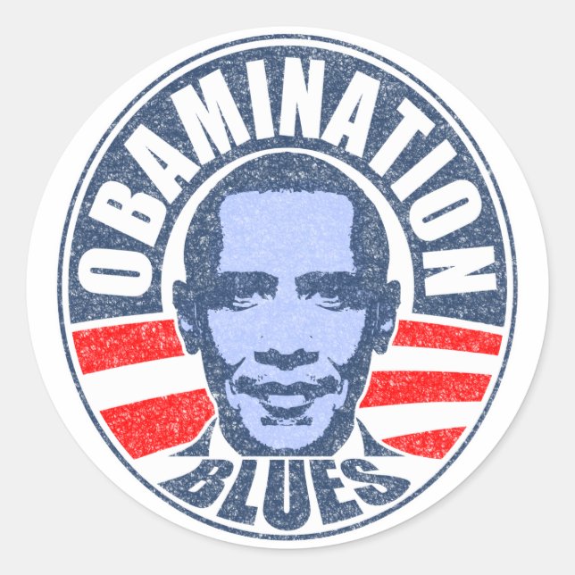 Pegatina Redonda Blues de la obaminación (Anverso)