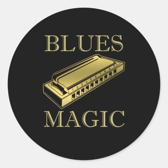 Pegatina Redonda Blues Magic Instrument Harmonica Music Sound Gift (Anverso)