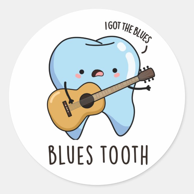 Pegatina Redonda Blues Tooth Funny Dental Music Pun (Anverso)