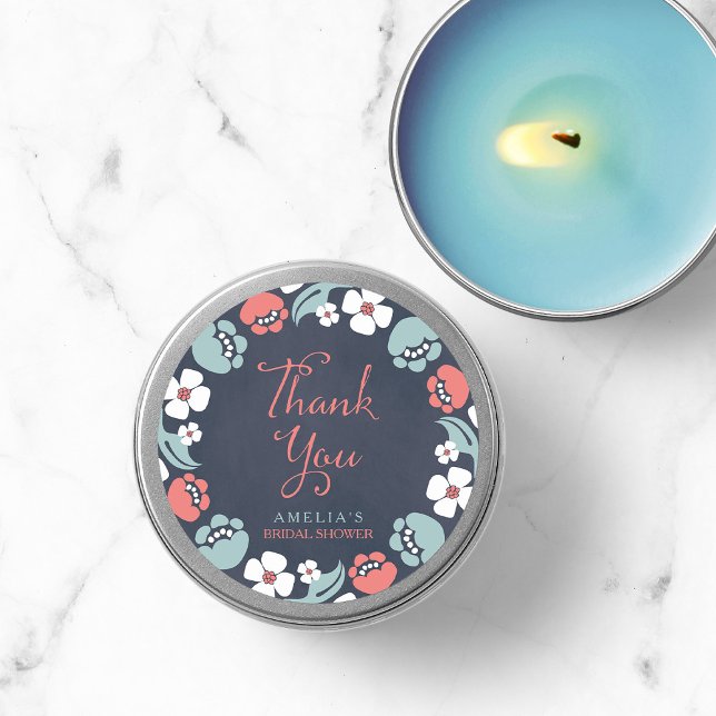 Pegatina Redonda Bluish Chalkboard Floral Gracias (Subido por el creador)