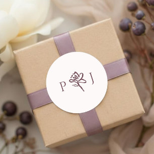 Pegatina Redonda Blush Blanco y Burdeos Boda floral elegante