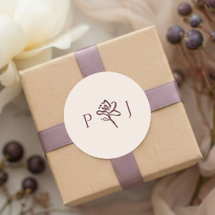 Pegatina Redonda Blush Cream & Burgundy   Boda floral elegante