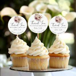 Pegatina Redonda Blush Floral Baby Shower Thank You