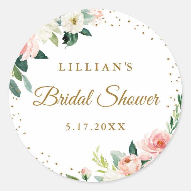 Pegatina Redonda Blush Gold Floral Brunch Y Bubbly (Anverso)