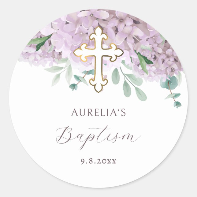 Pegatina Redonda Blush Hydrangea Baptism Sticker (Anverso)