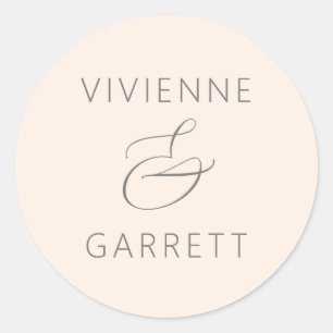 Pegatina Redonda Blush Pink and Gray Wedding Envelope Seals