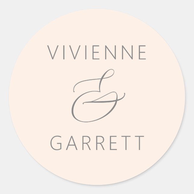 Pegatina Redonda Blush Pink and Gray Wedding Envelope Seals (Anverso)