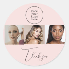 Pegatina Redonda Blush Pink Elegant Photo Makeup Thank You Sticker