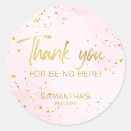 Pegatina Redonda Blush Pink & Gold Confetti Sweet 16 Thank You