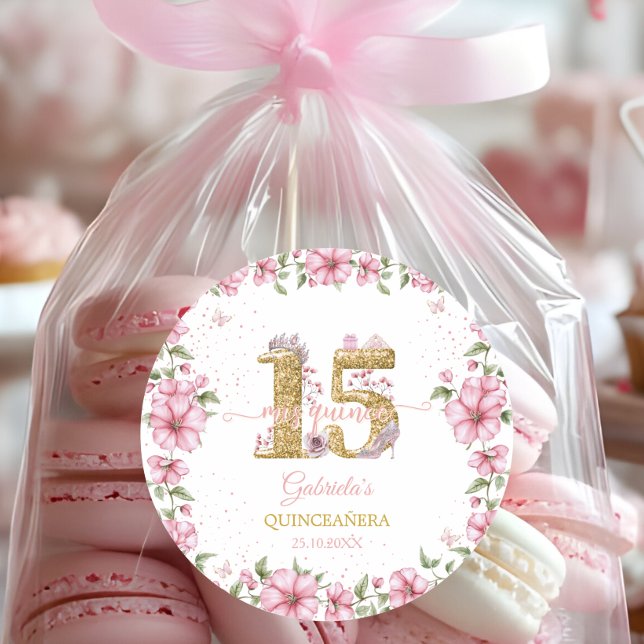 Pegatina Redonda Blush Pink Golden Mis Quince Quinceañera  (Subido por el creador)