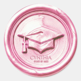 Pegatina Redonda Blush Pink Graduation Cap  Wax Seal